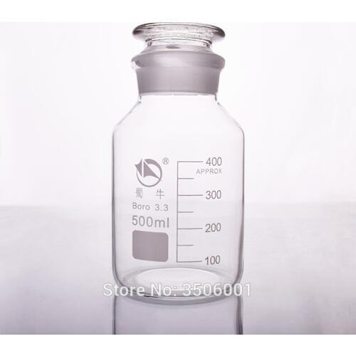 Reagent bottle,Wide mouth,Clear,Boro. 3.3 glass,Capacity 500ml,Sample Vials