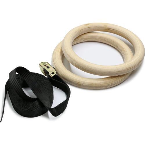 Wood Gymnastic Rings Gym Rings with Adjustable Long Buckles Straps Workout For Home Gym & Cross Fitness equipment