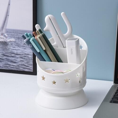 Yisuremia Kawaii Pen Holder Creative 3 Grid Desk Pencil Case Storage Box Desktop Organizer School Office Stationery Supplies