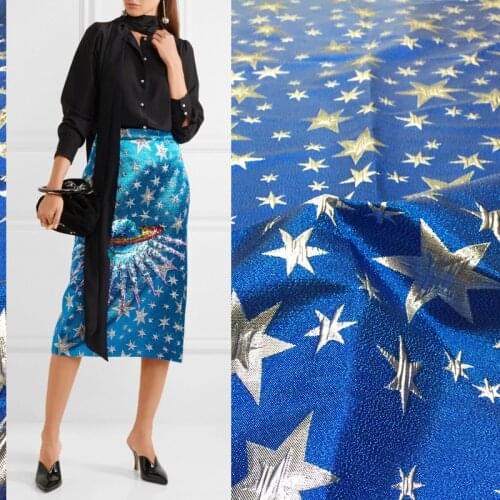 Big fashion autumn and winter jacquard fabric blue star brocade fashion long skirts clothing handmade diy fabrics