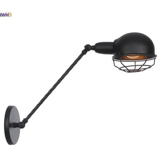 IWHD Black Single Arm Vintage Wall Lamp Bedroom Stair Beside Loft Decor Industrial Retro Wall Light Sconce Wandlamp LED Edison