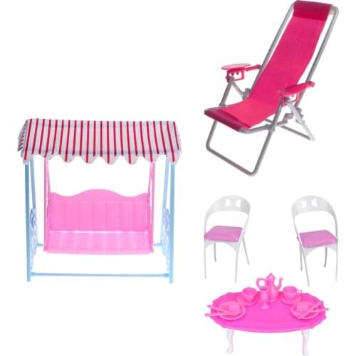 ABS Plastic Deck Chair Dining Table Chair Swing Kit 1/6 Dollhouse Garden Yard Accessories Kids Furniture Playset