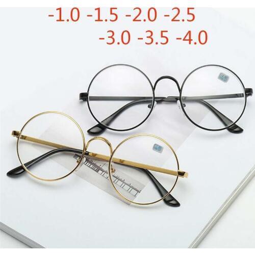 Metal Round Frame Retro Women Men Glasses Finished Myopia Eyewear With Degree -1.0 -1.5 -2.0 -2.5 -3.0 -3.5 -4.0