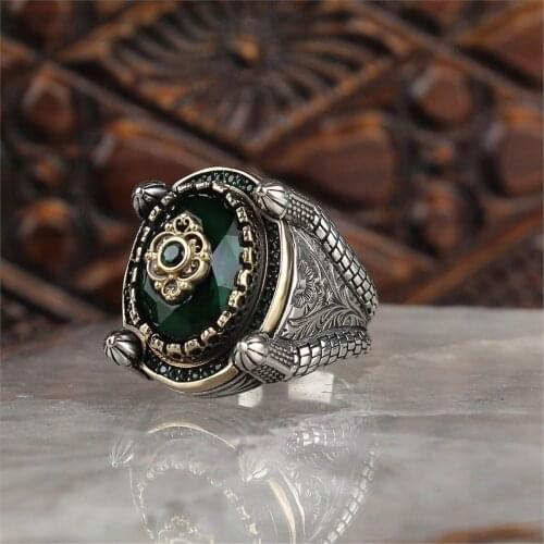 Green Aqua Cz 925 Sterling 925 K Silver Men 'S Ring