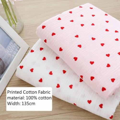 Soft Heart Print Cotton Sewing Fabric Crepe Double Layer Gauze Cloth Valentines Day Diy Towel Material YHW300530