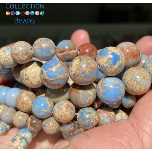 Natural Light Blue Sea Sediment Jaspers Stone Spacer Round Bead For Jewelry Making 4-10 MM DIY Bracelets Accessories Wholesale
