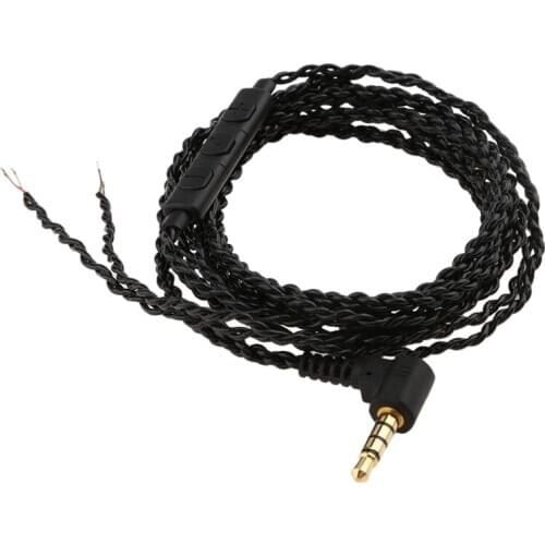 Earphone o Cable Repair Replacement 3.5mm TRS Jack DIY Elbow Headphone 4 Copper Core Wire with Mic Volume Control(Black)