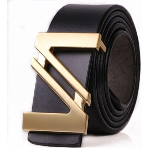 New Mens Business V Leather Brand Belt Casual Students Smooth Buckle Belt Men Fashion Belts for High Quality Ladies 3.7cm