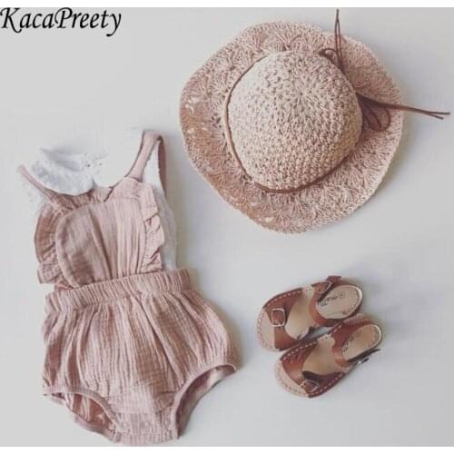 Adorable newborn baby romper summer cotton linen heart design suspender jumpsuit infant girls onesies kids outfits 0-3t