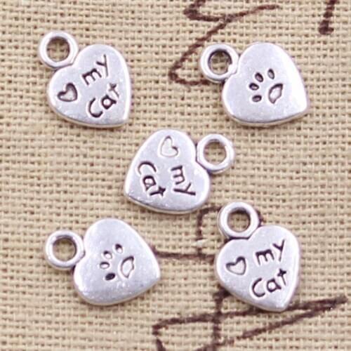 20pcs Charms heart love my cat paw 12*9mm Antique pendant fit,Vintage Tibetan Silver,DIY bracelet necklace
