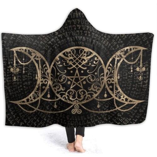 Portable warm flannel Triple Moon Hooded Blanket Viking Rune blankets for Sofa Sherpa Fleece Bedspread Wrap