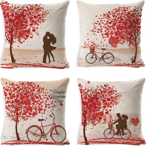 Romantic Lovers Cushion Cover Valentine Pillow Cases Heart Print Love You Home Sofa Decoration For Pink Spring Almofadas