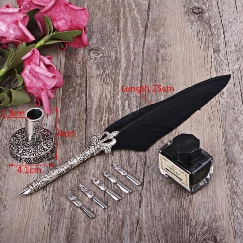 English Calligraphy Feather Dip Pen Writing Ink Set Stationery Gift Box With 5 Nib Wedding Gift Quill Pen Fountain Pen B36C