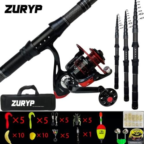 ZURYP 1.8m-3.0m Fishing Spining Rod Portable Ultralight Rod and Reel and Fishing set Line Lures Bag Accessories complete comboA