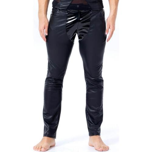Sexy Men Shiny Pants Faux Leather High Elastic Tight Trousers Glossy Skinny Legging For Male Stage Club Wear Biker Pants