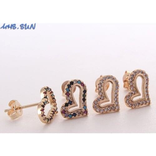 MHS.SUN Fashion Irregular Heart Stud Earrings Women Mosaic Zircon Vintage Earrings Gold Plated Ear Jewelry For Girls Ladies