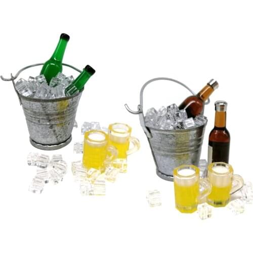 Modern 1/12 1/6 Mini Wine Bottle+Cups+Ice Bucket Set Dollhouse Accessory