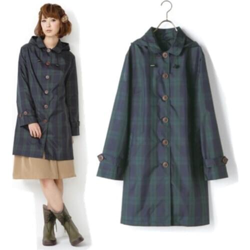 Thin Breathable Cute Long Raincoat Women Fashion Rain Cover Poncho Autumn And Winter Plaid Trench Coat