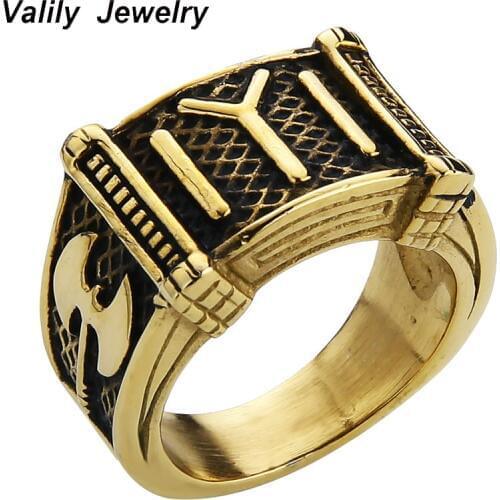 Valily Kayi Obasi Flag Ottoman Empire Ring Men Stainless Steel Mens Single Vintage Ring Fashion Ottoman Empire Jewelry for Men