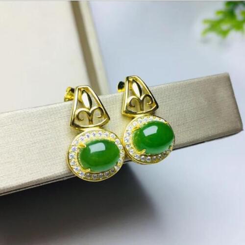 Fine Jewelry S925 Sterling Silver Hetian Jasper Gold Color Earring For Fashion Women Christmas Gift