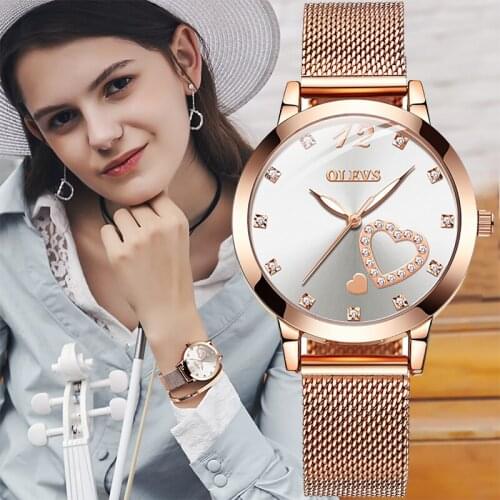 OLEVS Women Watches Simple Vintage Small Dial Watch Sweet Rose gold mesh belt Strap Outdoor Sports Wrist Clock Relógio feminino