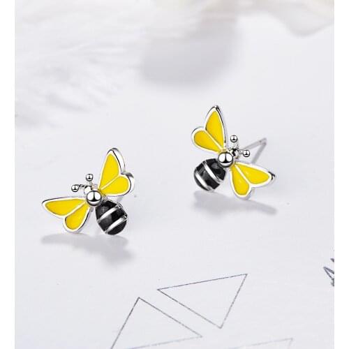 Buyee 925 Sterling Silver Female Small Stud Earring Vivid Colorful Beautiful Bee Fashion Enamel Earring for Women Animal Jewelry