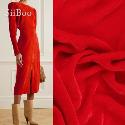 Siiboo natural silk velvet fabric solid color red series for women dress blazer luxurious Tela de seda sp6409
