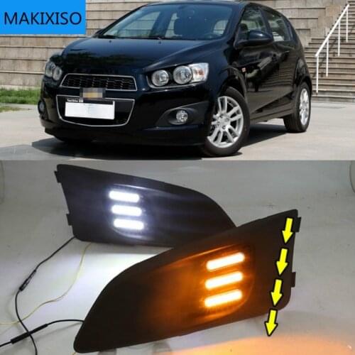 1 Set For Chevrolet Chevy AVEO Sonic 2011 2012 2013 Car LED DRL Light Daytime Running Light Daylight With Turn Signal Lamp