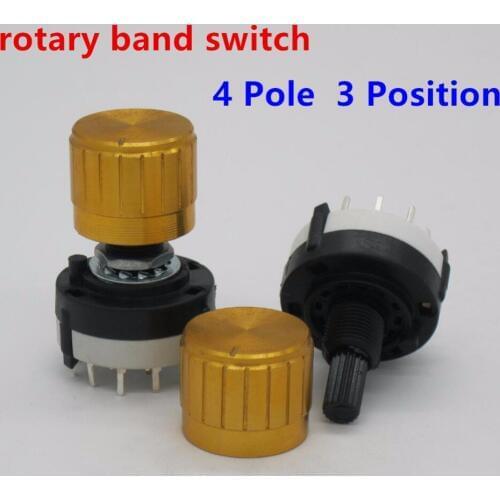 10pcs RS26 4 Pole Position 3 Selectable Band Rotary Channel Selector Switch Single Deck Rotary Switch Band Selector +10pcs knob