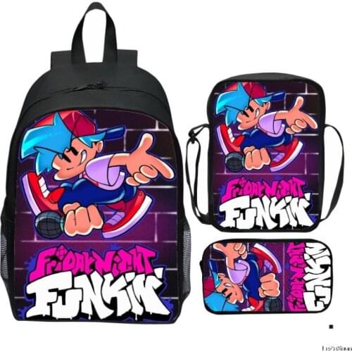 3D Hot Video Game Friday Night Funkin Backpack Boys Girls Anime Bookbag Gifts 3Pcs Set School Bag Kids Pencil Case Shoulder Bag