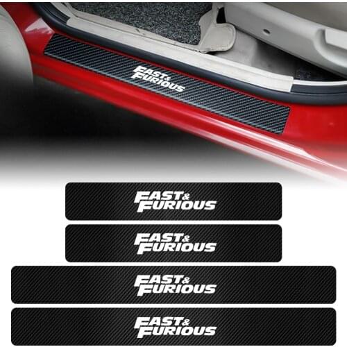 4PCS Fast Furious Badge Car Door Sill Carbon Fiber Stickers Threshold Decoration Decal For Volkswagen Ford Kia Dodge Fiat Toyota