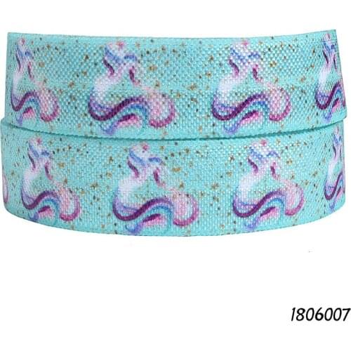 50 yards/lot) Flora Ribbons rainbow gradient colors unicorn printed fold over elastic for kids hair accessories