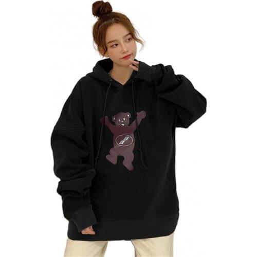 65% Dropshipping!!Womens Sweatshirt Long Sleeve Bear Print Plush Warm Hoodie Loose Hoodie