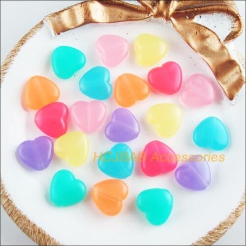 70 New Jelly Smooth Heart Charms Acrylic Spacer Beads Mixed 11.5x12.5mm