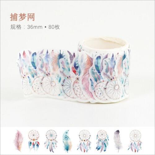 80pcs/roll Vintage Dreamcatcher feathers Decoration Washi Tape DIY Planner Diary Scrapbooking handcraft Masking Tape Escolar