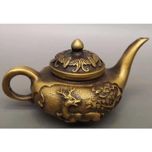 Antique fulushou bronze teapot, wine pot, home decoration ornaments, pure copper deer pot ornaments teapot