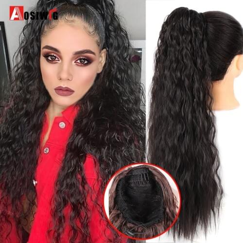 AOSIWIG Long Afro Kinky Curly Puff Drawstring Ponytail with Hairpin Comb Synthetic Natural Fake Clip in Ponytail Hair Extension