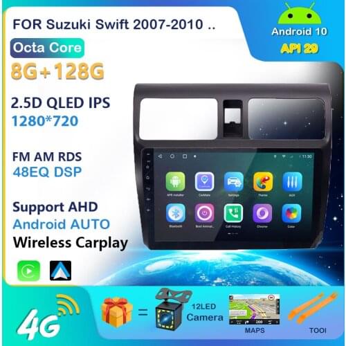 Car Stereo GPS Navigation Multimedia Player Carplay For 2005 2006 2007 2008 2009 2010 Suzuki Swift 10.1" Android 10 Head Unit