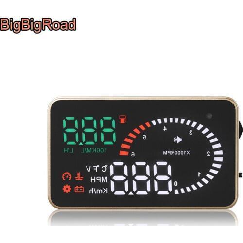 BigBigRoad Car Speedometer HUD Head Up Display Windscreen Projector OBD2 EUOBD Connector Over Speed Voltage Fuel Alarm