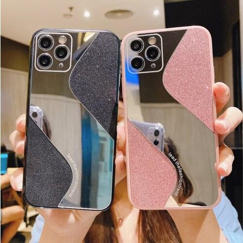 Glitter Makeup Mirror Phone Case on For iphone 11 12 Pro MAX 12 Mini XR X XS MAX 6 6S 8 7 Plus SE 2020 Soft Silicone Cover cases
