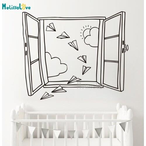 Paper Airplanes Planes FlY In from Window Kids Room Nursery Decal Removable Vinyl Wall Art Sticker Mural Decor BD476