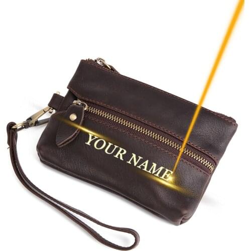 Engraved Genuine Leather Key Case Wallet Men Car Multi Function Zipper Key Bag Holder Customized Valentines Day Gift Coin Purse