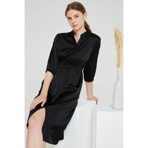 Black 19mm Silk Dresses Women High Quality 2021 Summer Long Casual Sexy Office Work Daily Dress Plus Size Slim Fit A Line