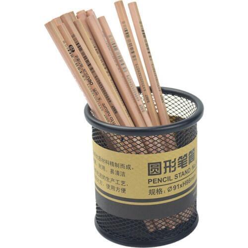 Black simple round net pen container, multi-functional iron net pen container storage box, office table fashion decoration