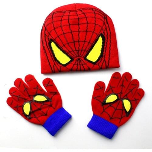Marvel Spiderman Childrens Hat Glove Set Baby Boys Knitted Hat Ski Hat Warm Hat Cosplay Toy Christmas Gift for chridern