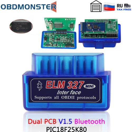 ELM327 Bluetooth 2PCB V1.5 PIC18F25K80 OBD2 Scanner ELM 327 BT For Android/PC OBD2 Bluetooth Code Reader Car Diagnostic Tool