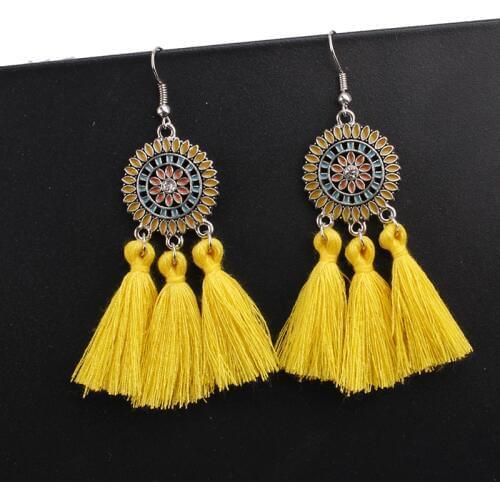 Donarsei Ethinic Fringes SunFlower Tassel Earrings For Women Bohemian Sector Drop Dangle Earrings Boho Jewelry