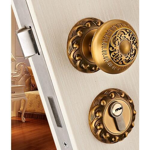 European style yellow bronze spherical split lock double mute mute lock indoor hardware locks wooden door locks room ball locks
