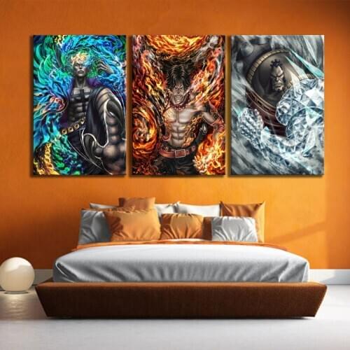 Canvas Painting Prints Home Decor 3 Panel Anime One Piece Navy Three General Kuzan Sakazuki Borsalino Wall Art Modular Pictures
