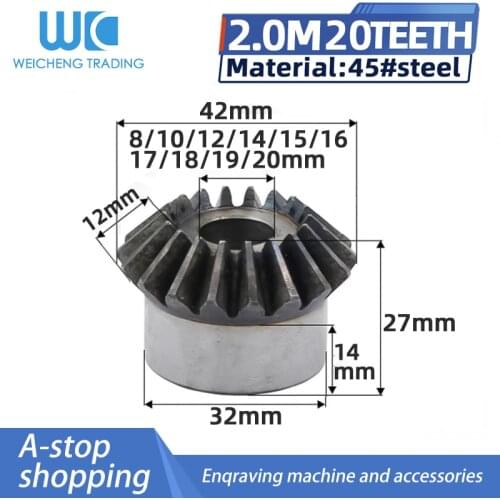 1pcs 2M20T bore 8/10/12/14/15/16/17/18/19/20MM Bevel Gears 2 Module 20 Teeth 90 Degree Drive Commutation